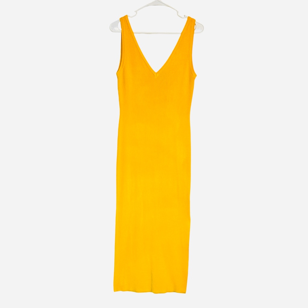 House Of Harlow 1960 Sleeveless Rib Knit Deep V-Neck Dress, M In Sunflower Nwt